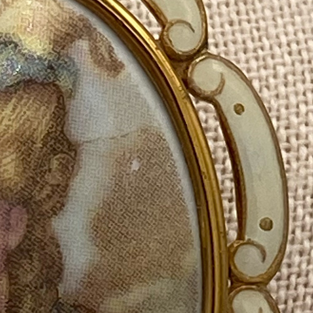 Antique Thomas L Mott Hand Enameled Painted Lady Brooch Pendant 1930 Cameo - Picture 7 of 8